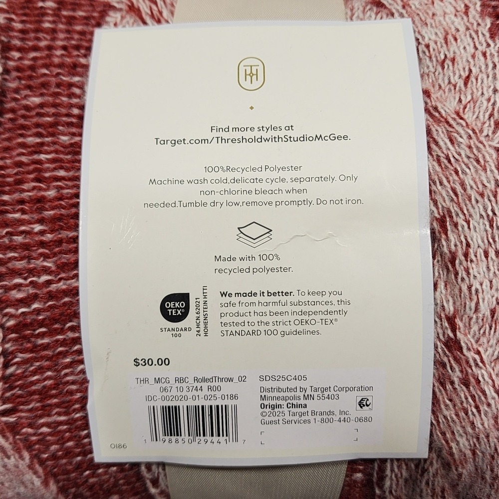 Threshold‎ with Studio McGee Burgundy and Cream Cable Knit Throw Blanket 50x60 - Picture 5 of 6